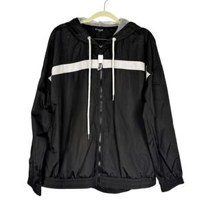 New Bebe Active Sportswear Lightweight Windbreaker Hooded Full Zip Jacket Sz XL